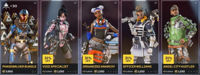 Skin shop in Apex Legends